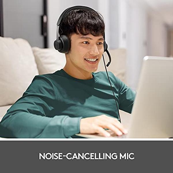 Auriculares supraurales con cable Logitech Zone 750 con micrófono con cancelación de ruido avanzada, USB-C simple y adaptador USB-A incluido, compatibilidad Plug and Play para todo