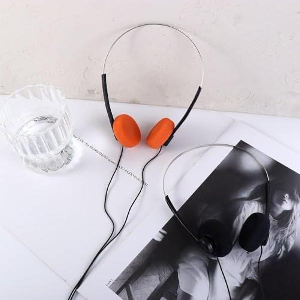 Auriculares supraaurales retro naranjas, estéreo con cable, ligeros y portátiles con diadema ajustable, para electrónica.