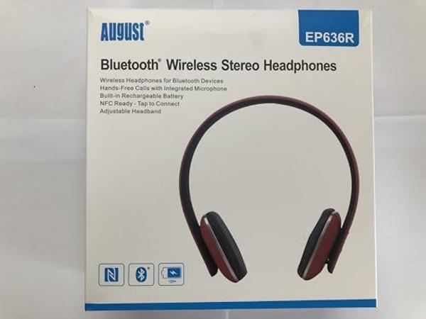 Audífonos Bluetooth August EP636 - Audífonos inalámbricos supraaurales con NFC y micrófono - Rojos