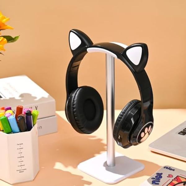Auriculares Bluetooth con cancelación de ruido para niños KERHAND. Auriculares plegables con forma de gato y luz LED. Auriculares con orejas de gato para niños pequeños con micrófo