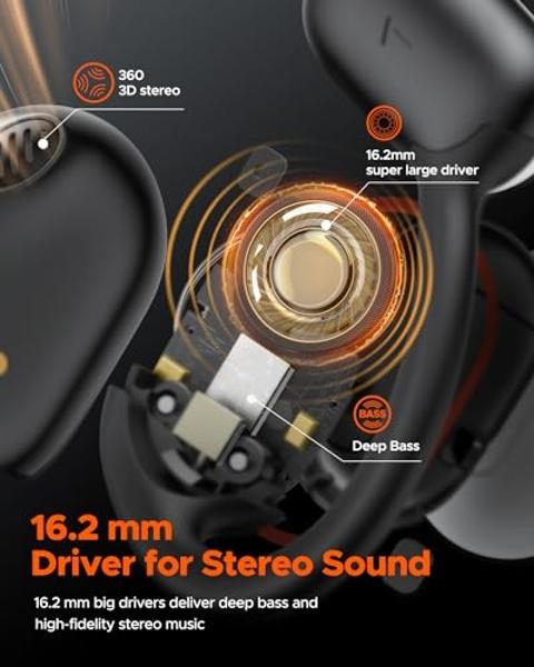 Auriculares de diadema con altavoces de 16 mm, Bluetooth 5.4 inalámbrico, rotación biaxial, ligeros, 20 horas de reproducción, supraaurales, Bluetooth para correr y entrenar, resis