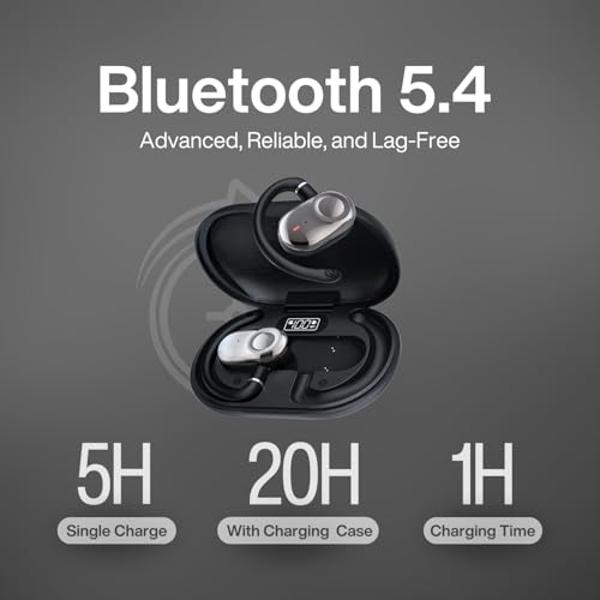 Auriculares de diadema con altavoces de 16 mm, Bluetooth 5.4 inalámbrico, rotación biaxial, ligeros, 20 horas de reproducción, supraaurales, Bluetooth para correr y entrenar, resis