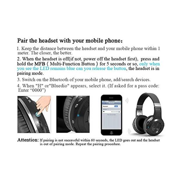 Auriculares inalámbricos Bluedio H-Turbine con Bluetooth 5.0, graves potentes, supraaurales, micrófono integrado. Presentación global (negro).