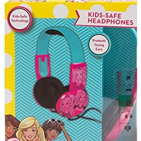Audífonos supraaurales seguros para Barbie Kids HP2-03059 | Audífonos para niños, limitador de volumen para oídos en desarrollo, conector estéreo de 3,5 mm, recomendados para niños