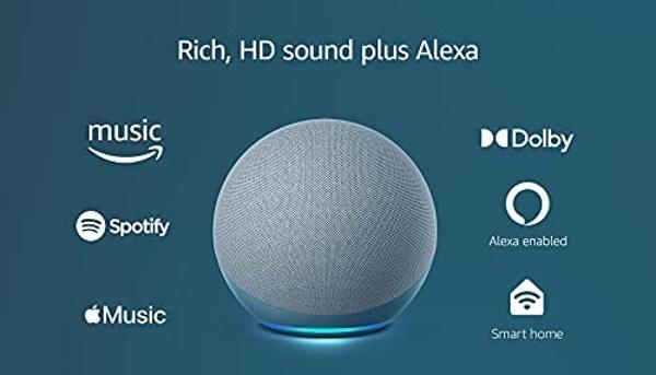 Amazon Echo (modelo más nuevo), altavoz Alexa con sonido premium, ideal para dormitorios grandes, salas de estar y cocinas, azul crepúsculo