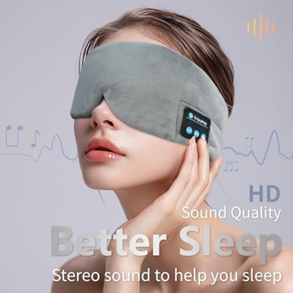 SYPVRY - Antifaz suave para dormir con auriculares Bluetooth, diadema ajustable para dormir, meditación e insomnio, auriculares inalámbricos con música para viajes en avión y siest