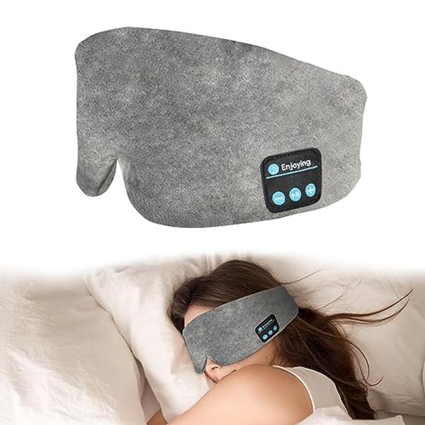 SYPVRY - Antifaz suave para dormir con auriculares Bluetooth, diadema ajustable para dormir, meditación e insomnio, auriculares inalámbricos con música para viajes en avión y siest