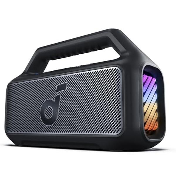 Altavoz para exteriores Soundcore Boom 2, 80 W, subwoofer, BassUp 2.0, 24 h de reproducción, resistencia al agua IPX7, flotante, luces RGB, USB-C, ecualizador personalizado, Blueto