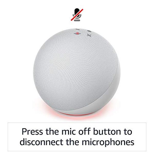Amazon Echo (modelo más nuevo), altavoz Alexa con sonido premium, ideal para dormitorios grandes, salas de estar y cocinas, blanco glaciar