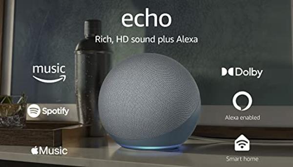 Amazon Echo (modelo más nuevo), altavoz Alexa con sonido premium, ideal para dormitorios grandes, salas de estar y cocinas, azul crepúsculo