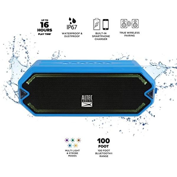 Altec Lansing - Altavoz Bluetooth inalámbrico HydraJolt, altavoces portátiles impermeables con cargador de teléfono y luces integrados, resistente a todo tipo de clima, a prueba de