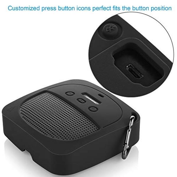 Funda de silicona TXEsign compatible con el altavoz portátil Bose SoundLink Micro, resistente al agua, con soporte protector, a prueba de golpes y con mosquetón (gris oscuro)