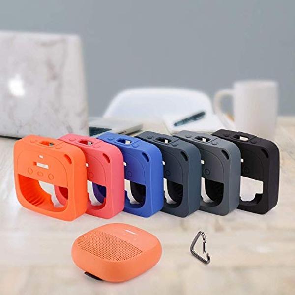 Funda de silicona TXEsign compatible con el altavoz portátil Bose SoundLink Micro, resistente al agua, con soporte protector, a prueba de golpes y con mosquetón (gris oscuro)