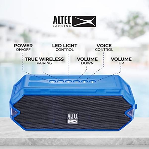 Altec Lansing - Altavoz Bluetooth inalámbrico HydraJolt, altavoces portátiles impermeables con cargador de teléfono y luces integrados, resistente a todo tipo de clima, a prueba de