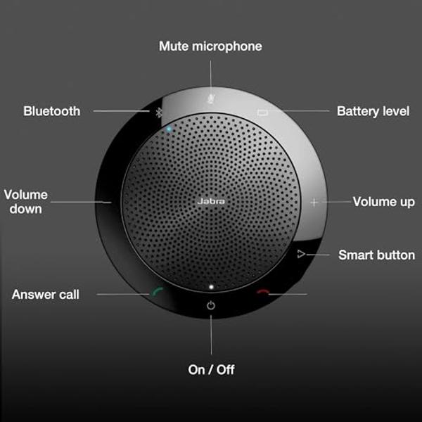 Jabra Speak 510 - Altavoz Bluetooth USB - Versión Teams para portátil y móvil - Mejora el audio de conferencias y llamadas telefónicas, ideal para Zoom con funda protectora, plan d
