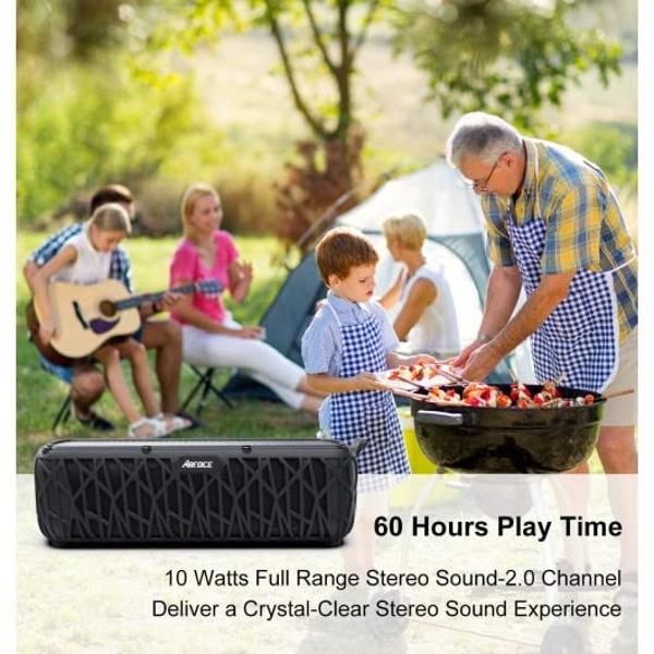 Altavoz Bluetooth solar ABFOCE, altavoz portátil para exteriores con batería externa de 5000 mAh, 60 horas de reproducción, micrófono, sonido estéreo, altavoz inalámbrico para el h