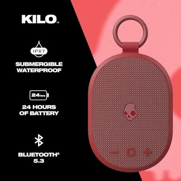Paquete de altavoces Bluetooth inalámbricos Skullcandy Kilo: (2) mini altavoces Bluetooth resistentes al agua IPX7 con batería de 24 horas, radiadores pasivos de disparo descendent