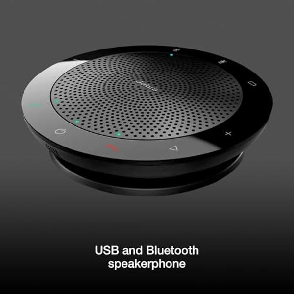 Jabra Speak 510 - Altavoz Bluetooth USB - Versión Teams para portátil y móvil - Mejora el audio de conferencias y llamadas telefónicas, ideal para Zoom con funda protectora, plan d