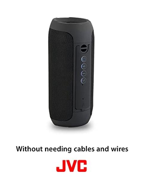 Altavoz inalámbrico portátil JVC con sonido envolvente, función estéreo TWS, Bluetooth 5.0, resistencia al agua IPX5, hasta 18 horas de duración de la batería - SPSX3BT, negro