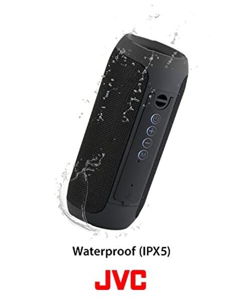 Altavoz inalámbrico portátil JVC con sonido envolvente, función estéreo TWS, Bluetooth 5.0, resistencia al agua IPX5, hasta 18 horas de duración de la batería - SPSX3BT, negro