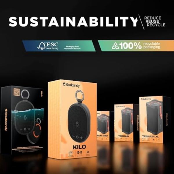 Paquete de altavoces Bluetooth inalámbricos Skullcandy Kilo: (2) mini altavoces Bluetooth resistentes al agua IPX7 con batería de 24 horas, radiadores pasivos de disparo descendent