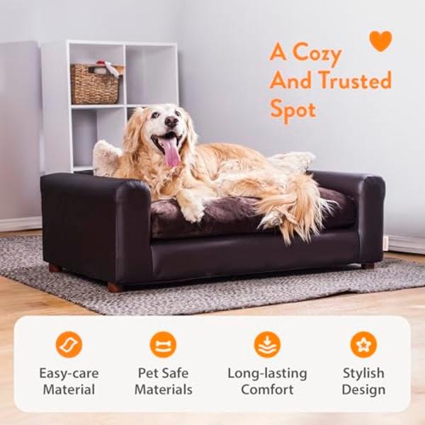Sofá para mascotas Moots Premium de cuero sintético, color espresso, mediano/grande