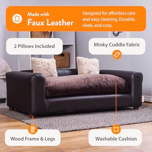 Sofá para mascotas Moots Premium de cuero sintético, color espresso, mediano/grande