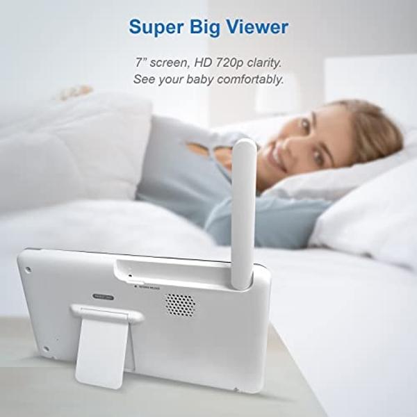 Monitor de bebé inteligente VTech RM7764-2HD con WiFi y 2 cámaras, giro e inclinación de 360°, zoom 10X, pantalla HD de 7" y visión nocturna, sonidos relajantes, comunicación bidir