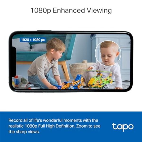 Cámara de seguridad Tapo by TP-Link 1080P para interiores, monitor de bebés, cámara para mascotas con detección de movimiento, audio bidireccional, visión nocturna, almacenamiento 