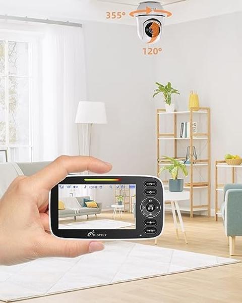 Monitor para bebés con pantalla dividida iFamily, monitor para bebés con video de pantalla grande con 2 cámaras y audio, largo alcance, control remoto de giro e inclinación, visión