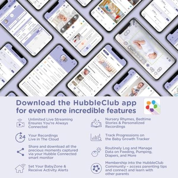 Monitor de bebé inteligente HUBBLE CONNECTED Nursery Pal Cloud Touch Twin con WiFi, 2 cámaras, pantalla táctil a color HD de 5 pulgadas, sonidos relajantes, canciones de cuna e his