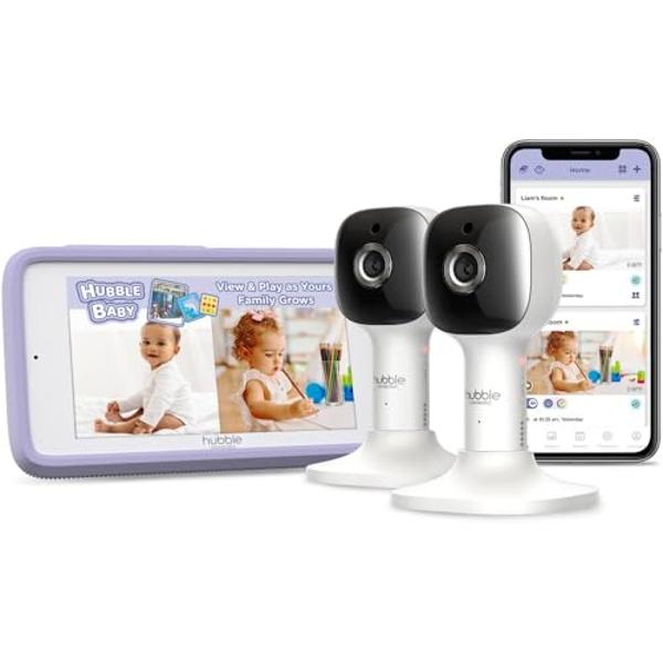 Monitor de bebé inteligente HUBBLE CONNECTED Nursery Pal Cloud Touch Twin con WiFi, 2 cámaras, pantalla táctil a color HD de 5 pulgadas, sonidos relajantes, canciones de cuna e his