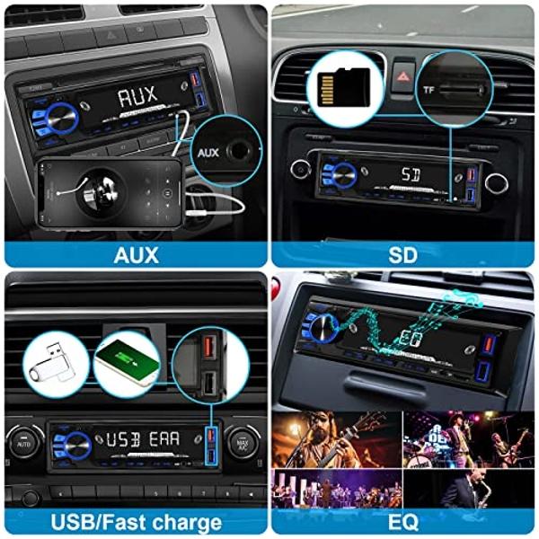 Radio estéreo Bluetooth para coche, estéreo de un solo DIN, con manos libres y control por aplicación, compatible con FM, MP3, SD, AUX, USB dual, ecualizador y carga rápida | No es