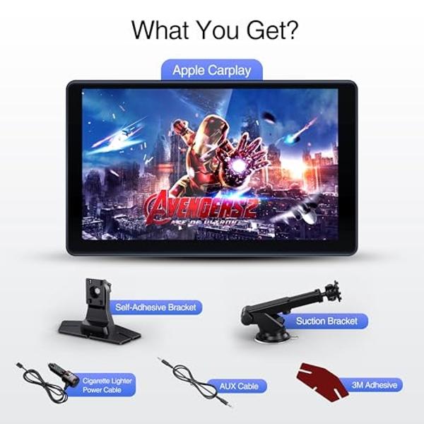 Pantalla Carmot para Apple Carplay: Apple Carplay y Android Auto inalámbricos con pantalla táctil de 9", receptor de audio portátil para coche con control de voz, Bluetooth y FM.