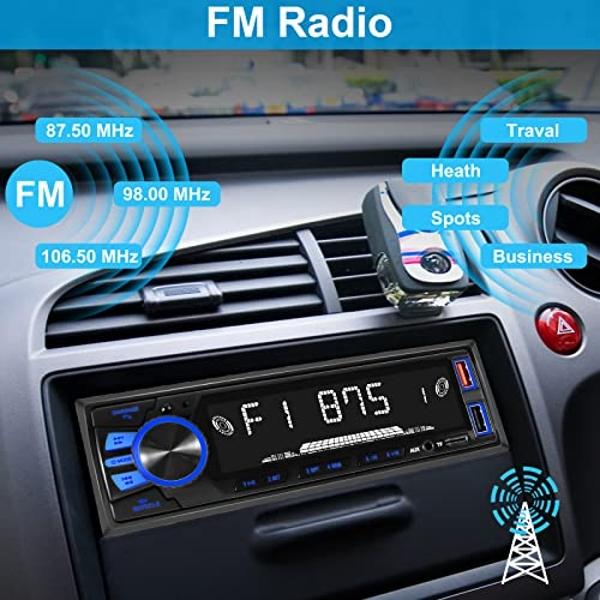 Radio estéreo Bluetooth para coche, estéreo de un solo DIN, con manos libres y control por aplicación, compatible con FM, MP3, SD, AUX, USB dual, ecualizador y carga rápida | No es