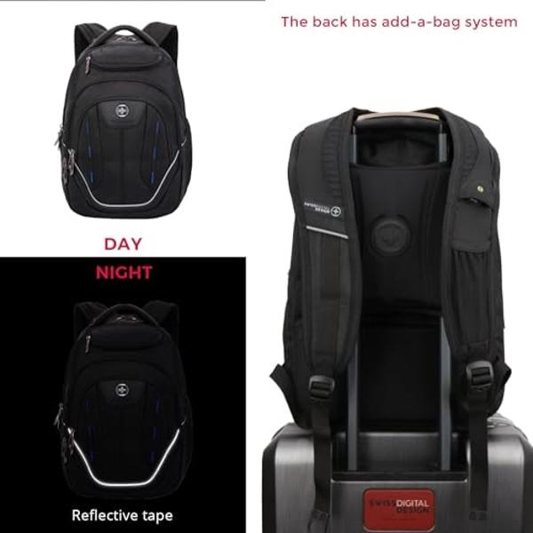 Mochila para portátil Swissdigital Design TSA Business para hombre, mochila de viaje con puerto de carga USB, mochilas universitarias con bolsillos RFID, ideal para ordenador de 15