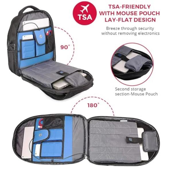 Mochila para portátil Swissdigital Design TSA Business para hombre, mochila de viaje con puerto de carga USB, mochilas universitarias con bolsillos RFID, ideal para ordenador de 15