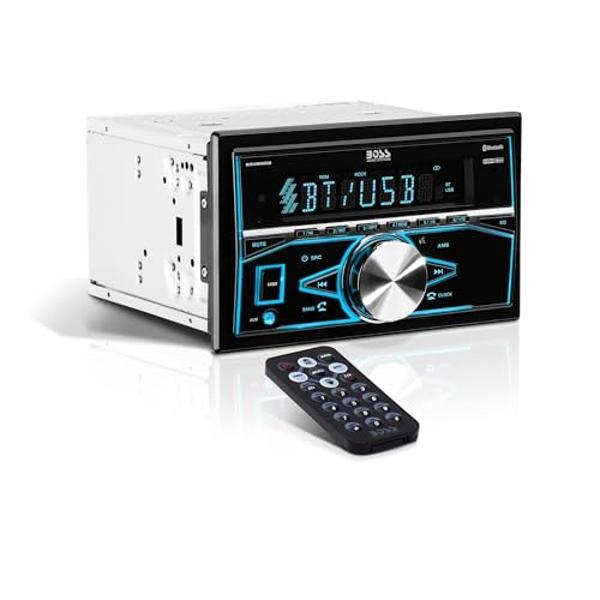 Estéreo para auto BOSS Audio Systems 820BRGB - Doble DIN, Bluetooth, sin reproductor de CD y DVD, receptor de radio AM/FM, iluminación multicolor, control remoto inalámbrico, entra