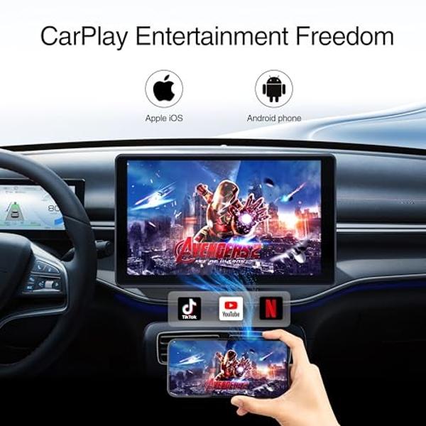 Pantalla Carmot para Apple Carplay: Apple Carplay y Android Auto inalámbricos con pantalla táctil de 9", receptor de audio portátil para coche con control de voz, Bluetooth y FM.