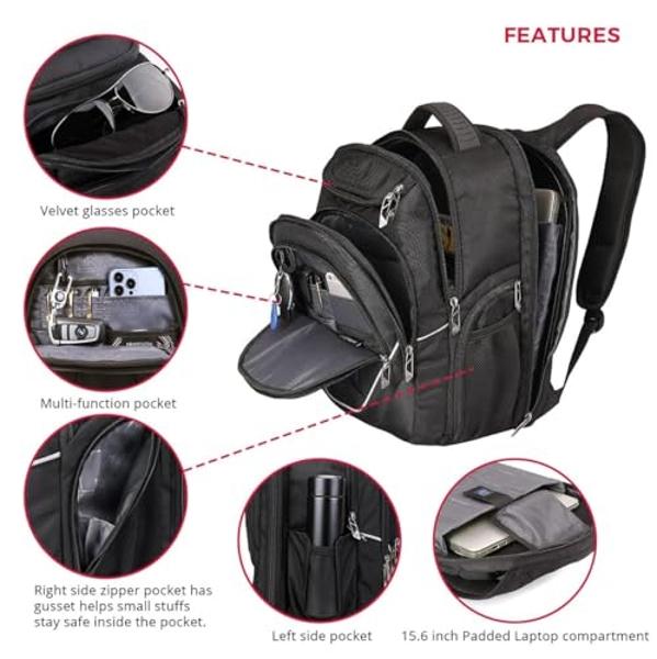 Mochila para portátil Swissdigital Design TSA Business para hombre, mochila de viaje con puerto de carga USB, mochilas universitarias con bolsillos RFID, ideal para ordenador de 15