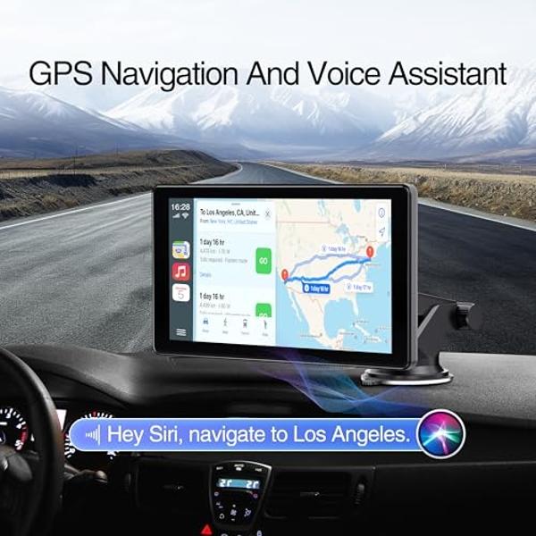 Pantalla Carmot para Apple Carplay: Apple Carplay y Android Auto inalámbricos con pantalla táctil de 9", receptor de audio portátil para coche con control de voz, Bluetooth y FM.