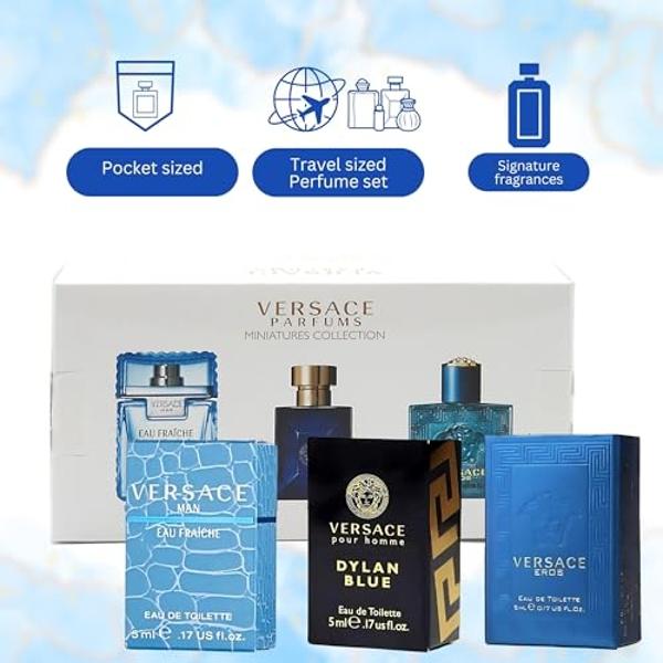 Set de regalo de perfume Versace Miniature Variety Trio Collection para hombre, 5 ml (0,17 oz) Splashes 1