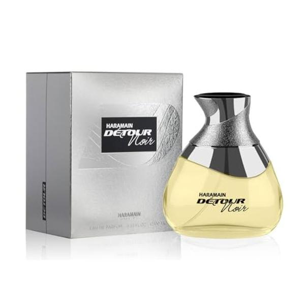 Al Haramain Detour Noir para unisex - Perfume árabe para mujer y hombre - Colonia árabe de larga duración - Fragancia ambarada y amaderada con notas de vainilla, lavanda, jazmín y 