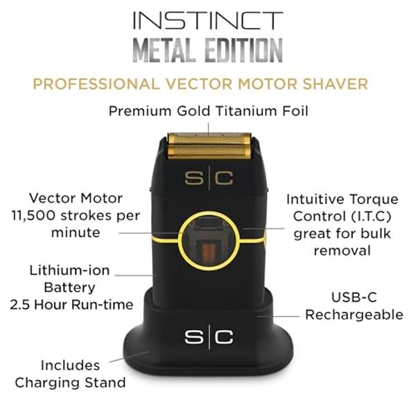 Afeitadora inalámbrica StyleCraft Instinct de metal con doble lámina, motor IN2 Vector, control de par intuitivo y recargable por USB-C (negra)