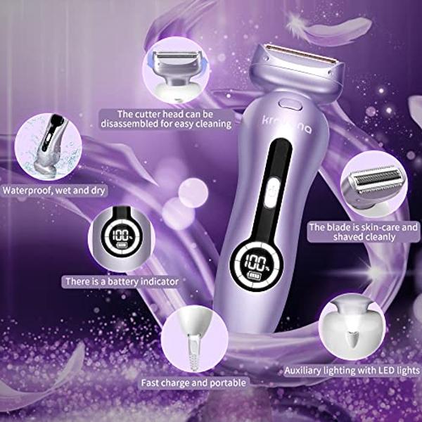 Afeitadora eléctrica para mujeres, afeitadora eléctrica para bikini, piernas, axilas, vello púbico, recargable, con cabezal desmontable, inalámbrica, para uso en seco y húmedo.