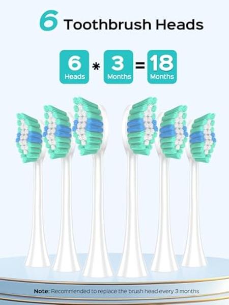Cepillo de dientes eléctrico COSLUS para adultos y adolescentes: cepillo de dientes inalámbrico recargable con estuche de viaje portátil, 5 modos, 47000 VPM, 6 cabezales, color ros
