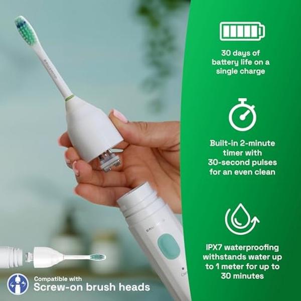 Cepillo de dientes eléctrico sónico Brushmo e-Series - Cepillo de dientes electrónico recargable de rosca para adultos con 3 modos y temporizador - Resistente al agua IPX7, batería