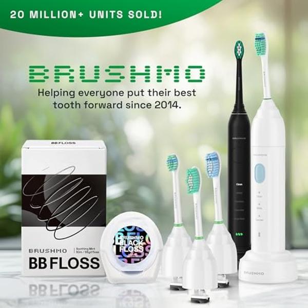 Cepillo de dientes eléctrico sónico Brushmo e-Series - Cepillo de dientes electrónico recargable de rosca para adultos con 3 modos y temporizador - Resistente al agua IPX7, batería