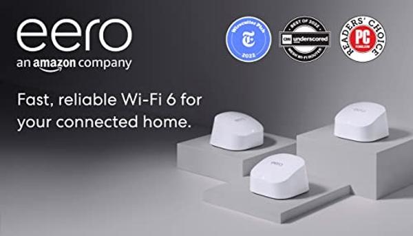 Sistema wifi en malla Amazon eero 6: compatible con planes de Internet de hasta 500 Mbps, cobertura de hasta 417 m², conecta más de 75 dispositivos, paquete de 3 (1 enrutador + 2 e