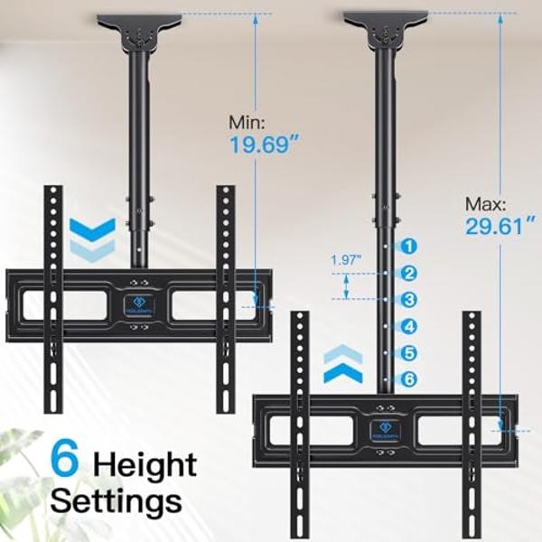 Soporte de techo para TV PERLESMITH para pantallas planas de 26 a 65 pulgadas, soporte ajustable para TV de techo, compatible con la mayoría de televisores LCD, LED, OLED 4K, sopor